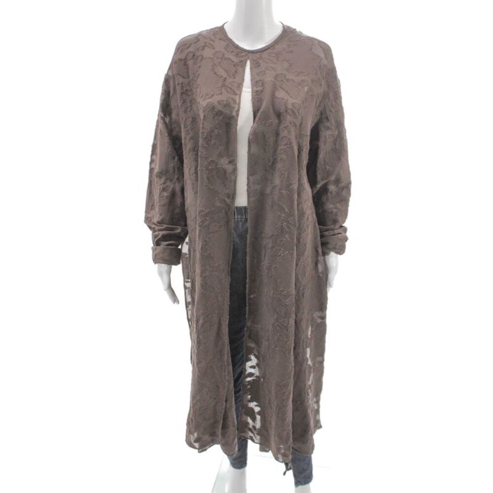 QL2 Womens Floral Cardigan Brown Long Sleeve Round Neck Cotton Size 42
